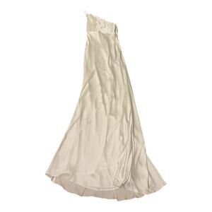 Ieena for Mac Duggle White Gathered One Shoulder Satin Faux Wrap Gown Size 0